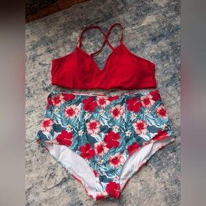 Sparkle In Pink Red Women's Tropical Bikini Swimsuit NWT Size 22-24 (4XL)